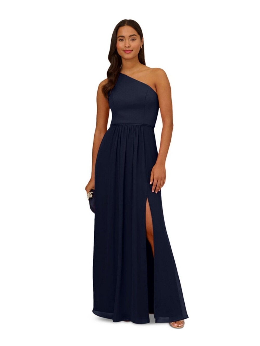 Adrianna Papell One-Shoulder Chiffon Gown Navy